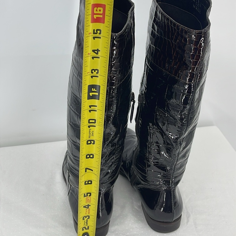 Alex Marie WOMENS SIZE 9 Black BOOT BROWN TOE SHINY FAUX CROCODILE, PATTEN - Picture 8 of 10